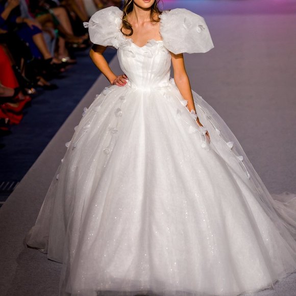 Size 2-4 White Sparkle Wedding Gown with Train Designed by Mila Hoffman $550 OBO - Picture 2 of 3